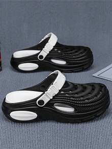 Men's Breathable Hollow Sandals, Summer New Closed Toe Slippers, Thick Sole Anti-Slip Anti-Odor Casual Sports Sandals, Suitable For Students, Fashionable, Comfortable, Lightweight, Slip-On, Suitable For Fishing, Driving, Outdoor, Beach, Water Activities, Large Size 48 - Black and White - View 4