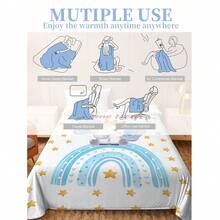 1pc Customizable Rainbow Animal Theme Blanket, White Base With Light Blue Accents, Soft And Washable Polyester Fabric, Suitable For All Seasons And Occasions, Modern Digital Printed Multipurpose Throw Blanket For Sofa, Bed, Car, Tea Room, Bedroom, Bathroom, Living Room, Dining Room, Office, Etc. - Multicolor - View 7