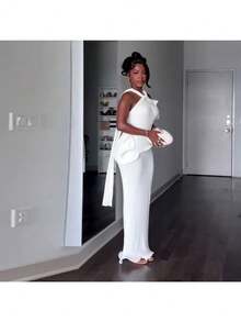 New Women's Clothing Neck Halter Elegant Pure White Elegant Dress - trắng - Xem 2