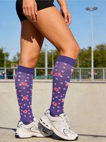 4/8 Pares de Meias de Compressão com Laço Rosa para Mulheres e Homens, Melhor Suporte para Esportes, Corrida, Ciclismo, Viagens de Avião, Presente para Namorada, Mãe, Avó, Professor, Dia dos Namorados - Multicolorido - Visão 5