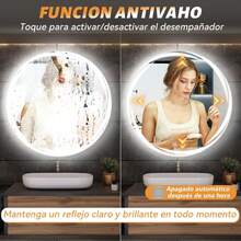 DASHLINE Bathroom Mirror, Round LED Bathroom Mirror With Memory Function And HD Defogger, Makeup Mirror, Smart Touch Buttons, 3 Dimmable Colors, 4mm Explosion-Proof Glass: Home & Kitchen - 灰月 - 查看 5