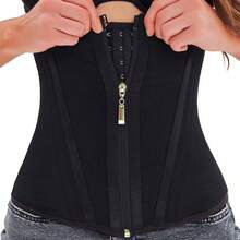 1 chiếc đai định hình eo cho nữ, có khóa kéo phía trước và móc cài phía sau, chất liệu vải thoáng khí. - màu đen - Xem 19