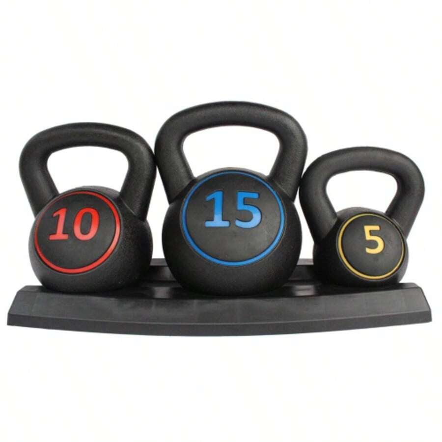 5/10/15LB Kettlebell Set With Non-Slip Handle, Compact Home Gym Equipment For Strength Training/ Fitness/ Rehabilitation