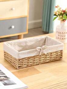 3pcs Woven Desktop Storage Basket, Suitable For Snacks, Cosmetics, Toys And Other Household Fabric Multi-Functional Storage Box, Applicable To Coffee Table Or Key Basket, Home Decor Storage, Wardrobe Clothing Organization Basket, Holiday Decoration Gift Storage, Ideal Gift Basket - Màu be - Xem 4