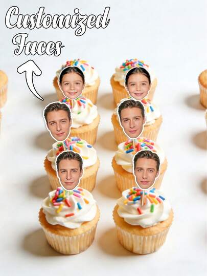1/8/12/24/30/50 pièces Décorations personnalisées pour cupcakes avec photo | Pics décoratifs pour cupcakes avec photo du visage personnalisée, convient pour mariage, anniversaire, fête et décoration de gâteau de fête. Différents matériaux pour cupcakes, desserts de fête, bonbons de fête - un choix idéal pour les hôtes de fête, les parents, les célébrants d'anniversaire, les organisateurs d'événements - Décoration d'anniversaire, accents de desserts personnalisés, décoration de gâteau de fête, décoration de fête