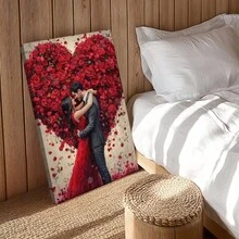 1pc Valentine Day Gift, Spring Wall Art, Christmas Decor Wrapped Framed Canvas Wall Art, Vintage Prints Poster, Romantic Couple, Red Roses, Heart Shape - Floral, Realistic, Romantic, Detailed Style, Birthday Party Decor, Decorative Wall Art for Living Room Bedroom Office, Hanging Hardware Included - Wrapped Framed Canvas, Vertical - Lienzo enmarcado - Ver 7