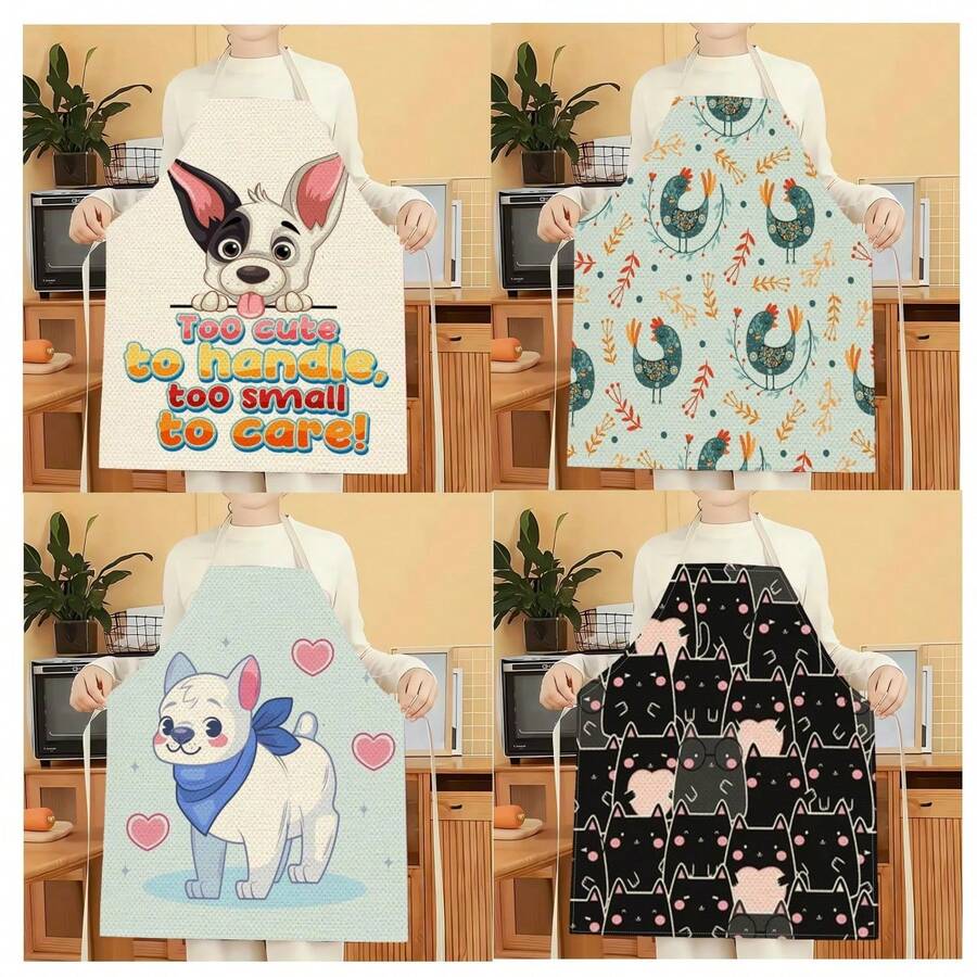 1pc Cute Animal Pattern Apron, Creative Funny Fashion Printed Apron, Easy To Clean Kitchen Cooking Apron, Innovative Home Apron - Multicolor - View 1