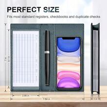 Premium Leather Checkbook Cover For Men And Women Checkbook Holder Wallet RFID Blocking - 綠藍 - 查看 6