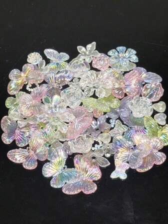 约 80 件/70 克复古金边混合玫瑰仿 ABS 珍珠碎冰材料混合 DIY 手链、手机壳、项链首饰、送给朋友的手工礼物、多用途带孔珠宝配饰