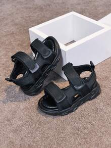 1 Pair Summer New Kids Shoes, Boys Casual Versatile Beach Sandals, Girls Woven Strap Fashionable Minimalist Open Toe Sandals - Black - View 4