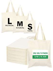 20/10/5/3pcs Canvas Tote Bags, Shopping Bags, Party Bags, Wedding Birthday Party Gift Bags, Craft Handbags, Party Favors, Birthday Decorations, Party Decorations, Wedding Decorations, Party Supplies, Lightweight Reusable Grocery Shopping Cloth Bags ,Travel Essential Bag - Multicolor - View 1