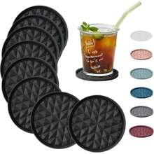 Coasters Set Of 8 Non-Slip Black Round Cup Silicone Mats For Drinks Coffee Beer Wine Glasses Bottles Reusable Home And Bar Accories 10cm - Black - View 1