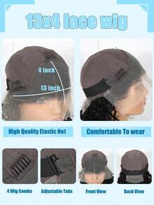 Middle Part Water Wave Lace Front Wig 13x4 Transparent Lace Glueless Wigs Natural Color 150 Density Curly Wig For Women Daily Wear Preplucked With Baby Hair Natural Hairline - Natural Black - View 7