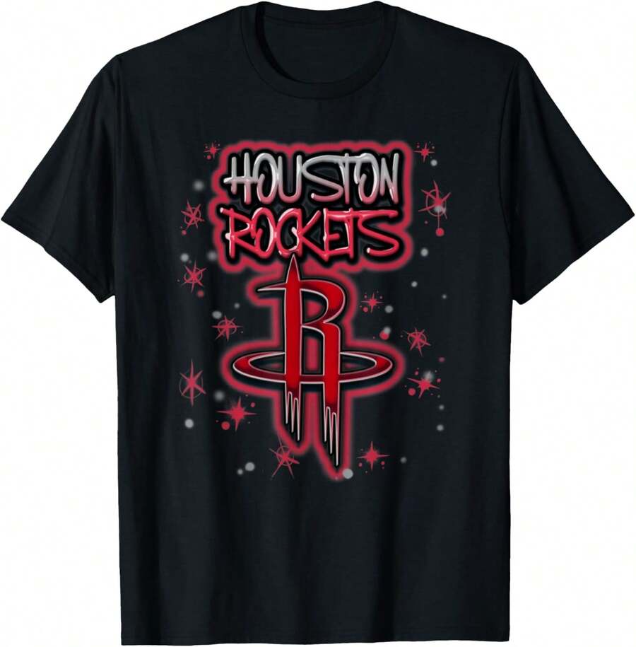 N.B.A H.Ouston R.Ockets Airbrush Logo T-Shirt - Black - View 1