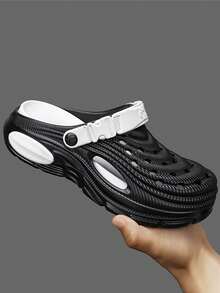 Men's Breathable Hollow Sandals, Summer New Closed Toe Slippers, Thick Sole Anti-Slip Anti-Odor Casual Sports Sandals, Suitable For Students, Fashionable, Comfortable, Lightweight, Slip-On, Suitable For Fishing, Driving, Outdoor, Beach, Water Activities, Large Size 48 - Black and White - View 3