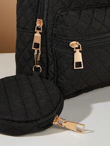 1 Set Girls' Quilted Classic Backpack With Coin Purse, 2pcs Fashionable Backpack Set, Great Gift - Multicolor - View 10