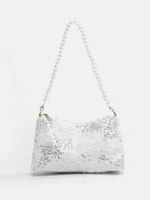 1pc Women's New Fashion Sequin Elegant Shoulder Bag, Pearl Decor Shoulder Bag, Lace Flower Evening Bag, Chain Bag, Coin Purse, Wallet, Suitable For Daily, Party, Travel, Ideal Gift - Multicolor - View 14