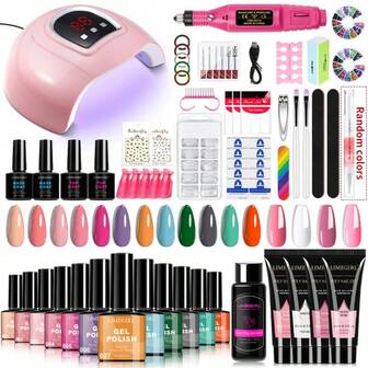 LIMEGIRL UV Gel Nail Polish Set, Includes UV Light And Nail Drill, UV LED Nail Dryer Lamp, Gel Nail Polish Set, Versatile Gel Nail Polish Set, Base Coat, Top Coat, Professional Gel Manicure Set, DIY Home Gel Nail Kit, Gift For Women