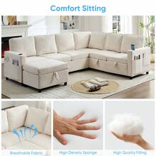 Puremind 101 Inch U Shaped Modular Sectional Sofa, Corduroy Convertible Sofa Bed With Storage For Living Room Apartment - 米色 - 查看 5