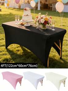 1 Piece Of 4/6/8 Inch Polyester Tablecloth, Rectangular, Fully Elastic Elastic Band, Soft Texture, Can Be Tightly Attached To The Desktop, Wrinkle Resistant And Washable, Elastic Open Back Table Skirt For Wedding, Banquet And Trade Show Decoration, - Multicolor - View 2