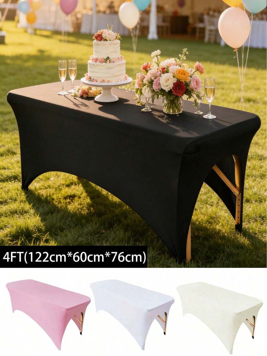 1 Piece Of 4/6/8 Inch Polyester Tablecloth, Rectangular, Fully Elastic Elastic Band, Soft Texture, Can Be Tightly Attached To The Desktop, Wrinkle Resistant And Washable, Elastic Open Back Table Skirt For Wedding, Banquet And Trade Show Decoration,