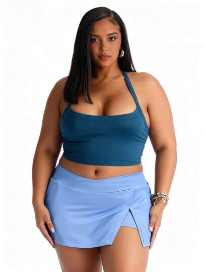 Plus Size Women Summer Sports Skorts - 2 In 1 Casual Sports Skirt, Tennis Running Golf Yoga Skirt, Women Sports Wear, Pocketed Casual Sports Skorts, High Waist Micro-Elastic Mini Skorts