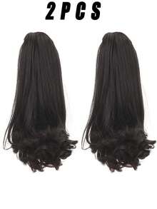 16 Inch Natural Black Medium Length Wavy Ponytail With Drawstring, Suitable For Japanese Daily Wear, High Temperature Fiber Wig - Black - View 9