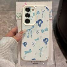 1pc TPU Material Soft Light Blue Bow Heart Pattern Fashionable Phone Case Compatible With Samsung A05s, A12, A13, A14, A14 4G, A15, A21s, A23, A25, A32, A32 5G, A34, A35, A50s, A51, A52, A53, A54, A55, A71, A72, A73, S10, S20 FE, S20 Ultra, S21 Ultra, S22, S22 Plus, S23, S24, Redmi 10C, 12C, Note 10, 11, 12, 13, Pro Plus, Note 8, 9 Pro, Full Protective Soft Phone Cover - White - View 2