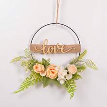 1 pieza Corona floral artificial, corona de aro floral de primavera/verano, corona circular de hierro con flores y hojas artificiales, decoración de bienvenida para pared, puerta, ventana, decoración del hogar, adorno colgante para boda - Multicolor - Ver 27