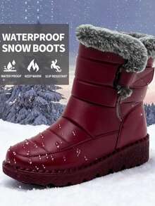 Women's Outdoor Snow Boots, Thermal Lined Thick Mid-Calf Boots, Round Toe Flat Heel, Waterproof Anti-Slip High-Top Boots, Warm Winter Boots For Middle-Aged Women, Size 36-45 - Đỏ - Xem 1