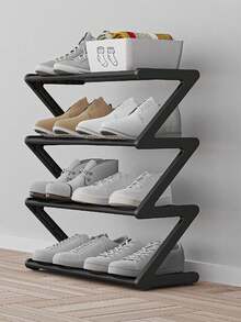 四层Z字形鞋架，耐用塑料独立收纳盒，弧形设计，多功能收纳架，易于组装的独立式鞋架，无需工具，设计紧凑，适合客厅或宿舍，可堆叠且节省空间，鞋盒，立式鞋架 - 彩色 - 查看 11