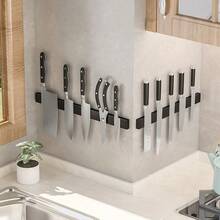1pc Powerful Magnetic Kitchen Knife Holder Wall Mount, Metal Knife Magnetic ABS Knife Rack Kitchen Tool - Black - View 6