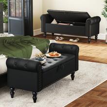 Fumahaus 52" Ottoman Bench With Storage Modern Tufted Storage Bench With Rolled Arms And Nailed Trims Large Bed Bench Flared Footrest Stool For Corridor Bedroom Living Room Hallway Room Decor Christmas Holiday Gift - PU - Màu đen - Xem 10
