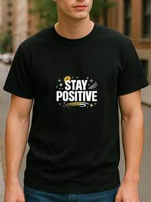 MANTENTE POSITIVO Impresión Positiva| Camiseta Casual de Manga Corta, Cuello Redondo Ligero, Camiseta Versátil para Hombre de Cuatro Estaciones, Tejido de Estiramiento Medio, Ajuste Holgado - Negro - Ver 12