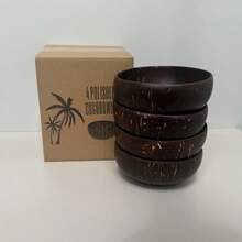 8pcs Set Natural Polished Coconut Shell Bowls With Wooden Spoons, Handmade Coconut Bowls, Salad Bowls, Smoothie Bowls, Tableware Gift Set