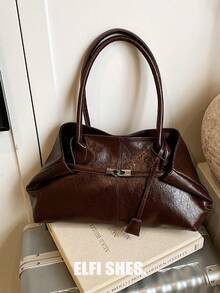 Large Capacity Commuter Tote Bag, Women's Solid Color PU Fabric Shoulder Bag, Magnetic Closure, Suitable For Girls, Ladies, College Students, Career Starters And Office Workers, Great For Work, Business, Commuting, School - Coffee - View 8