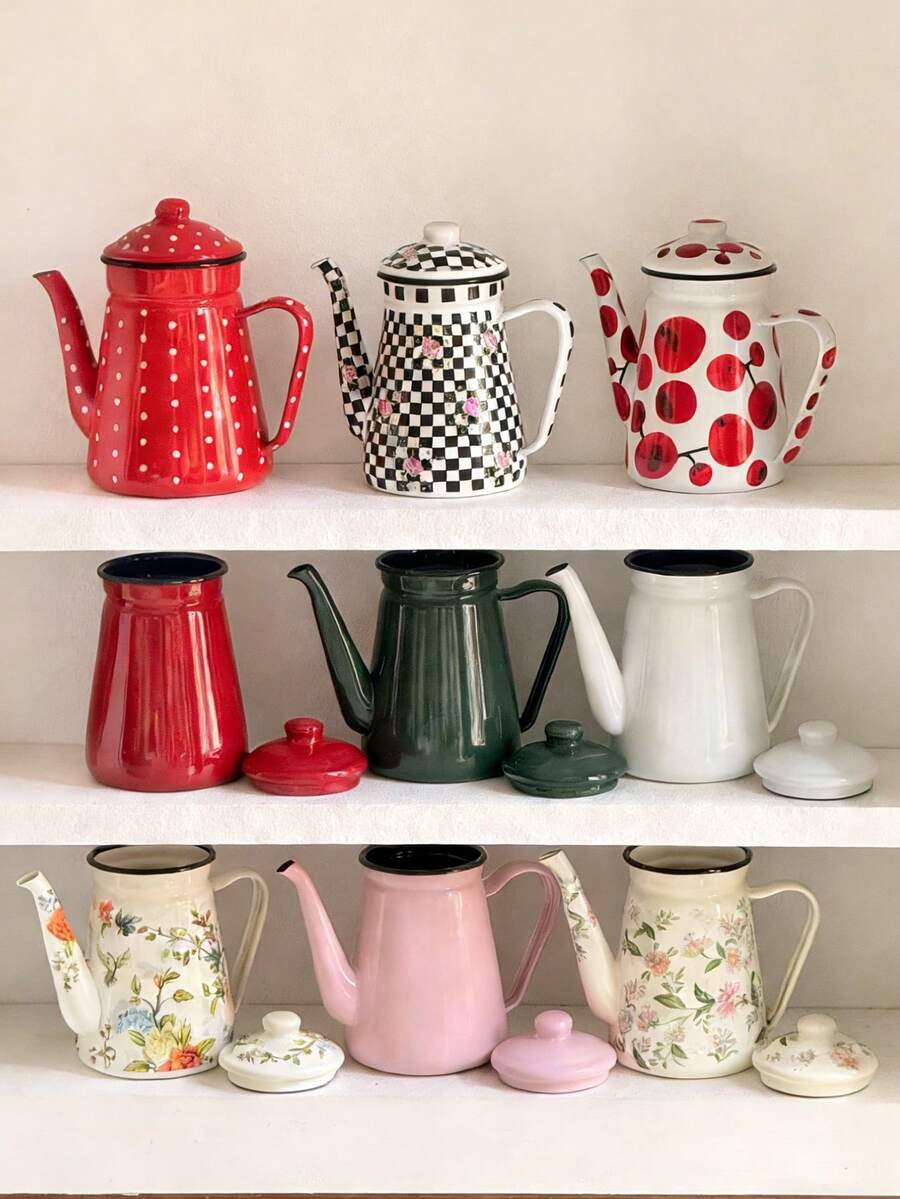 1 Set 1200ml Enamel High-Sided Kettle - Suitable For Stove, Induction Cooktop And Ceramic Hob, Ideal For Brewing Coffee, Boiling Water And Making Tea - Great For Christmas, Halloween, Thanksgiving, And As A Gift For Family And Friends - 1.2L High Waist Kettle - View 1