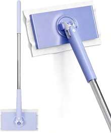 1pc Lazy Mop (Includes 10 Cleaning Cloths) - Zero-Contact Mini Mop For Easy Cloth Replacement, 360° Rotating Mop Head And Adjustable Handle, Suitable For Both Wet And Dry Use, Wide Cleaning Range, And Space-Saving Wall-Mounted Design. - 淺藍色 - 查看 8