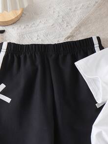 2件套女童休闲蝴蝶结装饰圆领上衣和蝴蝶结侧边裤子套装，夏季 - 白色 - 查看 6
