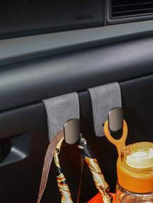 Durable Car Seat Back Hook, Rubber Leather & Zinc Alloy Double Hook, Hidden Mount Organizer For Bags Coats, Phone Holder Function