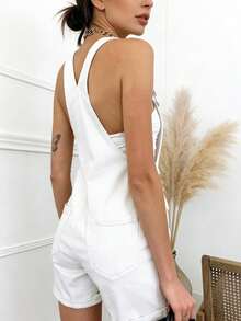Women's Overalls With Simple Colors, Casual, Everyday, Simple And Fashionable Pockets - White - View 4
