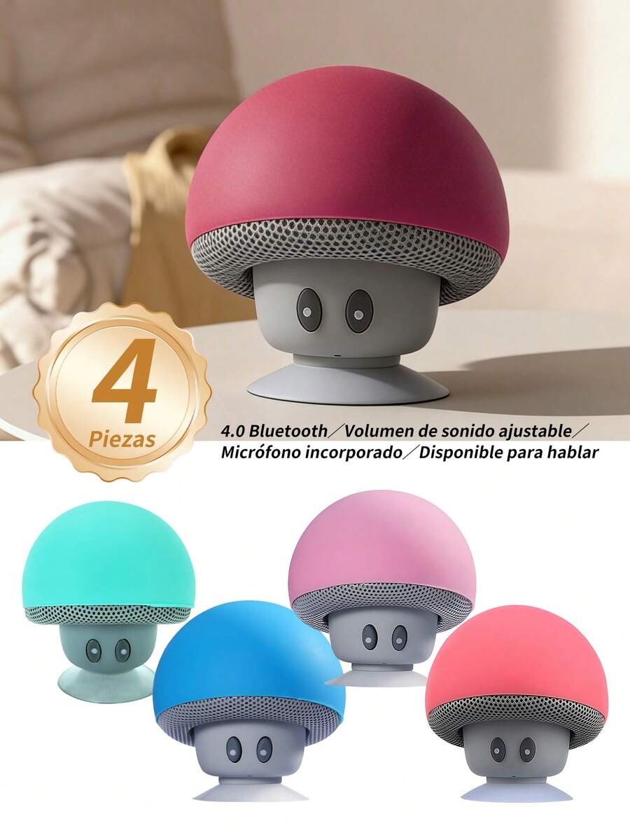 4 piezas Mini Altavoz Bluetooth Mushroom,Altavoz varillas Portátil con Cabeza de Hongo Tierno,Mini Altavoz Inteligente Portátil Creativo,Puede Usarse como Soporte para Teléfono Móvil, Pequeño y Delicado, Anticaídas, Ventosa de Excelente Sujeción, Altavoz Mini Cabeza de Hongo de Dibujos Animados.