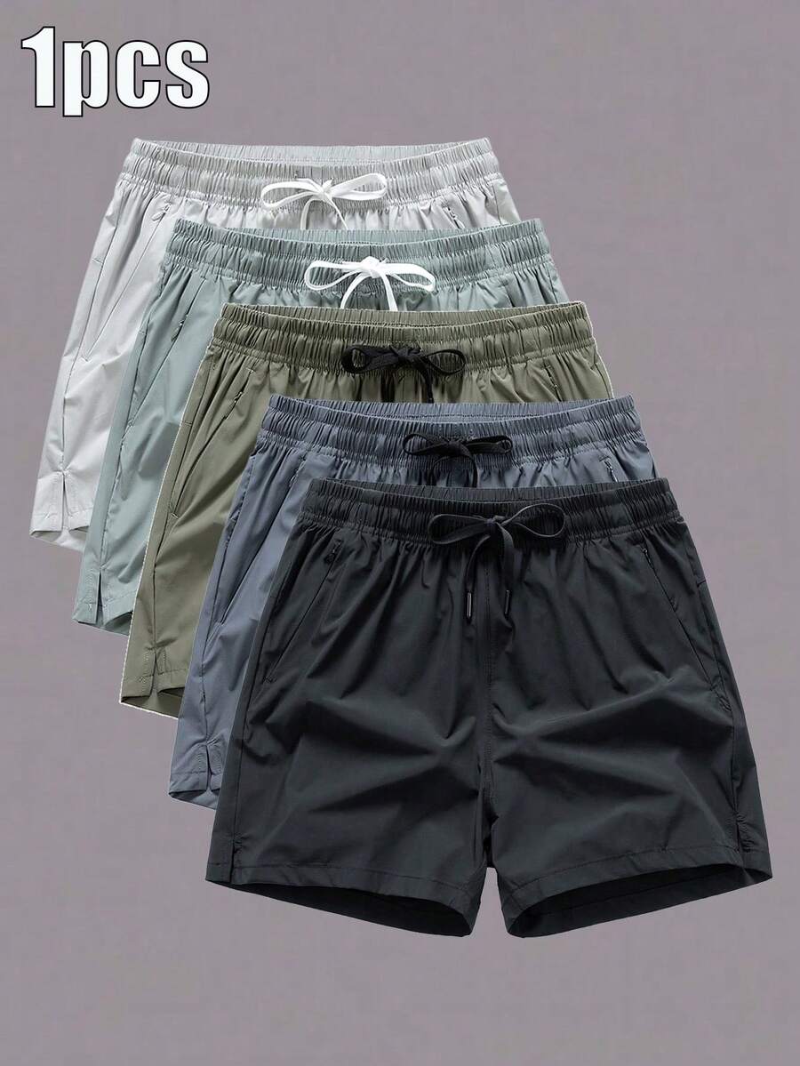 1件装男女运动冰丝短裤，跑步训练健身百慕大短裤，户外沙滩裤 - 黑色 - 查看 1