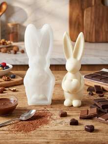 1/2pcs Hug Heart Rabbit Chocolate Silicone Mold, Easter Cake Mold, DIY Standing Rabbit Pudding Silicone Mold, Aromatherapy Candle Plaster Ornament Mold - White - View 1