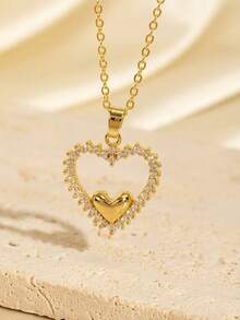 1PC Hollowed Out Double Heart-Shaped Diamond Pendant With Stainless Steel Chain Suitable For Valentine's Day, Couples, Mother's Day Celebration, And Daily Wear. A Great Jewelry Necklace - Heart Necklace - View 9