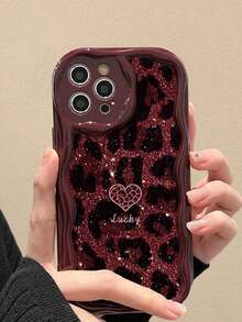 Cream Textured Wine Red Leopard Print Heart Painted Anti-Drop Phone Case Compatible With IPhone 14, 14 Pro, 14 Pro Max, 13, 13 Pro, 13 Pro Max, 11, 11 Pro Max, 12, 12 Pro, 12 Pro Max, XR, XS, 15, 15 Pro, 15 Pro Max, 16, 16 Pro, 16 Pro Max, 17, 17 Pro, 17 Air, 17 Pro Max, Premium Anti-Drop Phone Case - Multicolor - View 5