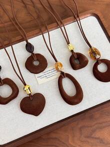 1件复古棕色天鹅绒圆形吊坠项链，长款毛衣链，优雅百搭配饰 - 項鍊 - 查看 4