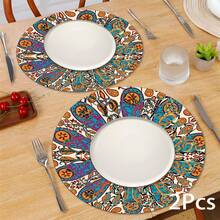2/4/6 szt. Silikonowe podkładki w stylu vintage w stylu boho, prezent świąteczny, dekoracja świąteczna, odpowiednie na stół jadalny, do kawiarni, dekoracja całoroczna, zmywalne podkładki, wystrój pokoju, podkładki, podstawki, maty odpływowe, maty na stół kuchenny, dekoracja na imprezy wewnątrz i na zewnątrz, wystrój domu, idealny prezent - Wielokolorowe - Zobacz 4