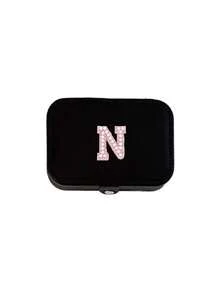 Pu Leather Jewelry Organizer, With Pink Letters A-Z With Rhinestones,Portable Organizer, Zipper Closure&Soft Lining For Organizing Earrings, For Earrings, Rings, Necklaces, Bracelets, Nail Accessories, Perfect Gift For Summer Travel,,Back-To-School Season, Mother's Day,Summer,New Year,Ramadan, Eid, Valentine's Day, Christmas, Or Thanksgiving. - Multicolor - View 11