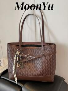 Women's Shoulder Tote Bag, Fashion Personalized Elegant Pendant, Large Capacity, Suitable For Shopping And Commuting, Coffee Color